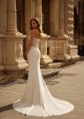 Picture of: Contemporary Wedding Dress with Ruched Corset Bodice and Jersey Skirt in ivory, Style: J2279, Back Picture