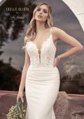 Picture of: Ruched Luxe Knit Dress with Deep V Lace Top in ivory, Style: J2028, Detail Picture 1