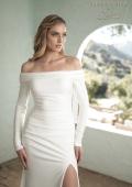 Picture of: Long Sleeve Off the Shoulder Knit Wedding Gown in ivory, Style: J2045, Detail Picture 1