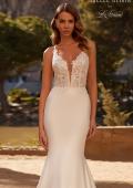 Picture of: Gorgeous Luxe Jersey Wedding Dress with Illusion Lace Bodice and Open Low Back in ivory, Style: J2118, Detail Picture 1