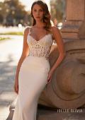 Picture of: Luxe Jersey Wedding Gown with Lace Bustier Illusion Bodice and Sheer Back in ivory, Style: J2232, Detail Picture 1