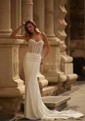 Picture of: Contemporary Wedding Dress with Ruched Corset Bodice and Jersey Skirt in ivory, Style: J2279, Detail Picture 1