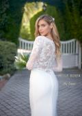 Picture of: Long Sleeve Gown with Lace Bodice and Plunge V Neck in ivory, Style: J2104, Detail Picture 2