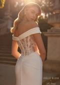 Picture of: Off the Shoulder Luxe Jersey Dress with Ruched Bodice and Illusion Lace Back in ivory, Style: J2181, Detail Picture 2