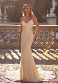 Picture of: Luxe Jersey Wedding Gown with Draped Neckline and Lace Illusion Back in ivory, Style: J2200, Detail Picture 2