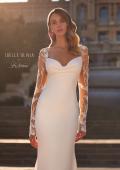 Picture of: Luxe Jersey Wedding Dress with Illusion Lace Long Sleeves and Draped Neckline in ivory, Style: J2220, Detail Picture 2