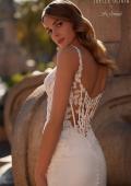 Picture of: Luxe Jersey Wedding Gown with Lace Bustier Illusion Bodice and Sheer Back in ivory, Style: J2232, Detail Picture 2