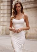 Picture of: Ruched Lux Jersey Wedding Dress with Pearl Rhinestone Neckline and Straps in Ivory, Style: J2284, Detail Picture 2