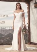 Picture of: Off the Shoulder Wedding Dress with Ruching and Slit in ivory, Style: J2004, Detail Picture 3, Landscape