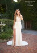 Picture of: Elegant Luxe Jersey Gown with Lace Bodice and Slit in ivory, Style: J2102, Detail Picture 3