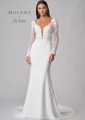 Picture of: Long Sleeve Gown with Lace Bodice and Plunge V Neck in ivory, Style: J2104, Detail Picture 3