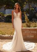 Picture of: Gorgeous Luxe Jersey Wedding Dress with Illusion Lace Bodice and Open Low Back in ivory, Style: J2118, Detail Picture 3