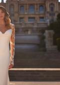 Picture of: Luxe Jersey Wedding Dress with Illusion Lace Long Sleeves and Draped Neckline in ivory, Style: J2220, Detail Picture 3, Landscape