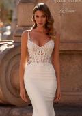 Picture of: Luxe Jersey Wedding Gown with Lace Bustier Illusion Bodice and Sheer Back in ivory, Style: J2232, Detail Picture 3