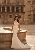Picture of: High Neck Lace Fit and Flare Wedding Dress with Sheer Back in ivory, Style: J2323, Detail Picture 3