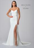 Picture of: Classic Luxe Knit Wedding Gown with Draped Slit Detail in ivory, Style: J2034, Detail Picture 4