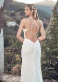 Picture of: Open Back Luxe Jersey Knit Dress with Slit and Ruffle Detail in ivory, Style: J2076, Detail Picture 4