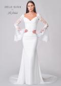 Picture of: Stunning Luxe Jersey Gown with Lace Bell Sleeves and Unique Button Up Back in ivory, Style: J2150, Detail Picture 4