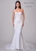 Picture of: Ruched Luxe Jersey Wedding Dress with Illusion Lace Corset Top in ivory, Style: J2172, Detail Picture 4