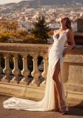 Picture of: Chic Luxe Jersey Wedding Dress with Ruching and Illusion Back in ivory, Style: J2228, Detail Picture 4