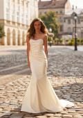 Picture of: Strapless Satin Fit and Flare Wedding Dress with Corset Back in ivory, Style: J2277, Detail Picture 4