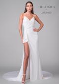 Picture of: Open Back Luxe Jersey Knit Dress with Slit and Ruffle Detail in ivory, Style: J2076, Detail Picture 5