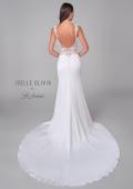 Picture of: Satin Gown with Slit and Lace Applique Bodice and Illusion Back in ivory, Style: J2158, Detail Picture 5