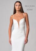 Picture of: Plunge Neck Ruched Dress with Lace Up Back in ivory, Style: J2087, Detail Picture 6