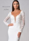 Picture of: Long Sleeve Gown with Lace Bodice and Plunge V Neck in ivory, Style: J2104, Detail Picture 6