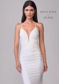 Picture of: Chic Luxe Jersey Dress with Deep V Neckline and Ruched Waist Detail in ivory, Style: J2128, Detail Picture 6