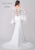 Picture of: Stunning Luxe Jersey Gown with Lace Bell Sleeves and Unique Button Up Back in ivory, Style: J2150, Detail Picture 6
