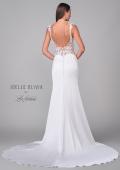 Picture of: Satin Gown with Slit and Lace Applique Bodice and Illusion Back in ivory, Style: J2158, Detail Picture 6