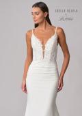 Picture of: Ruched Luxe Knit Dress with Deep V Lace Top in ivory, Style: J2028, Detail Picture 7