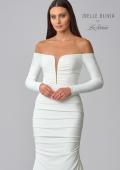 Picture of: Long Sleeve Plunge Neck Gown with Off the Shoulder Top in ivory, Style: J2033, Detail Picture 7