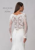 Picture of: Long Sleeve Gown with Lace Bodice and Plunge V Neck in ivory, Style: J2104, Detail Picture 7