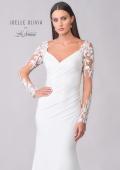 Picture of: Luxe Jersey Gown with Illusion Lace Long Sleeves and Ruching Detail in ivory, Style: J2122, Detail Picture 7