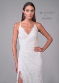 Picture of: Stretch Lace Long Wedding Dress with Slit and Scallop Details in ivory, Style: J2154, Detail Picture 7