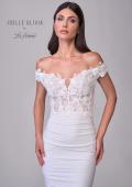 Picture of: Off the Shoulder Wedding Gown with Lace Illusion Bodice and Luxe Jersey Skirt in ivory, Style: J2163, Detail Picture 7