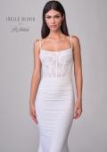 Picture of: Ruched Luxe Jersey Wedding Dress with Illusion Lace Corset Top in ivory, Style: J2172, Detail Picture 7