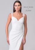 Picture of: Ruched Gown with High Slit and Illusion Button Back in ivory, Style: J2174, Detail Picture 7