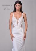 Picture of: Unique Lace and Luxe Jersey Dress with Deep V Neckline and Illusion Lace Sides in ivory, Style: J2202, Detail Picture 7
