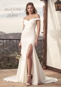 Picture of: Off the Shoulder Wedding Dress with Ruching and Slit in ivory, Style: J2004, Main Picture