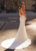 Picture of: Unique Lace and Luxe Jersey Dress with Deep V Neckline and Illusion Lace Sides in ivory, Style: J2202, Back Picture