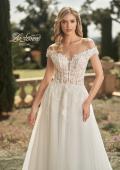 Picture of: Wedding Gown with Ornate Lace Off the Shoulder Bodice in III, Style: B1050, Detail Picture 1