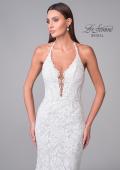 Picture of: Plunge Neck Lace Trumpet Gown with Criss Cross Back in IIII, Style: B1100, Detail Picture 9