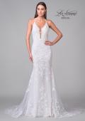 Picture of: Plunge Neck Lace Trumpet Gown with Criss Cross Back in IIII, Style: B1100, Detail Picture 11