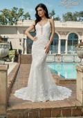 Picture of: Plunge Neck Lace Trumpet Gown with Criss Cross Back in IIII, Style: B1100, Back Picture