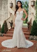 Picture of: Trumpet Gown with Plunge Neck and Detailed Lace Train in IIII, Style: B1199, Back Picture