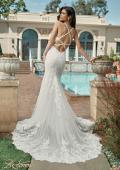 Picture of: Plunge Neck Lace Trumpet Gown with Criss Cross Back in IIII, Style: B1100, Detail Picture 2