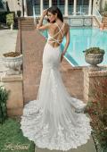 Picture of: Plunge Neck Lace Trumpet Gown with Criss Cross Back in IIII, Style: B1100, Detail Picture 3
